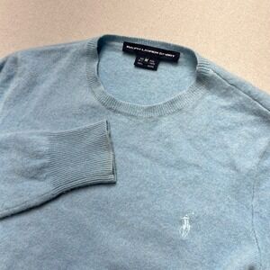 Ralph Lauren Sport Womens Cashmere Crewneck Sweater Light Blue Size M Pony Logo
